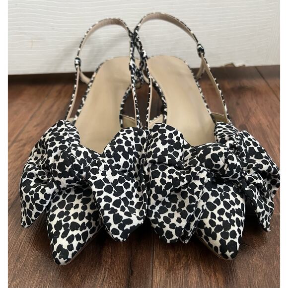 ANN TAYLOR Leopard Print Big Bow Sling Back Day To Night Kitten Heels - Picture 3 of 11